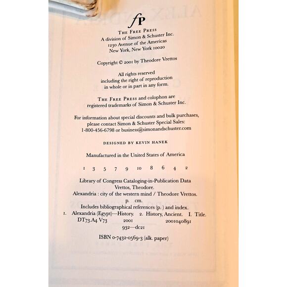 Alexandria: City of the Western Mind by Theodore Vrettos (2001 1st Ed HC no DJ) - Picture 2 of 11